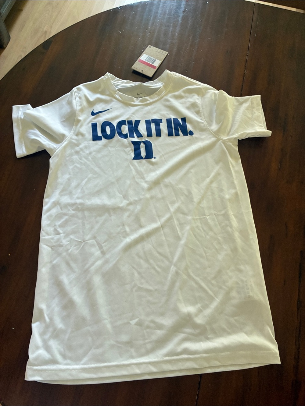 Nike White Short Sleeve Tee with Blue "LOCK IT IN." Graphic